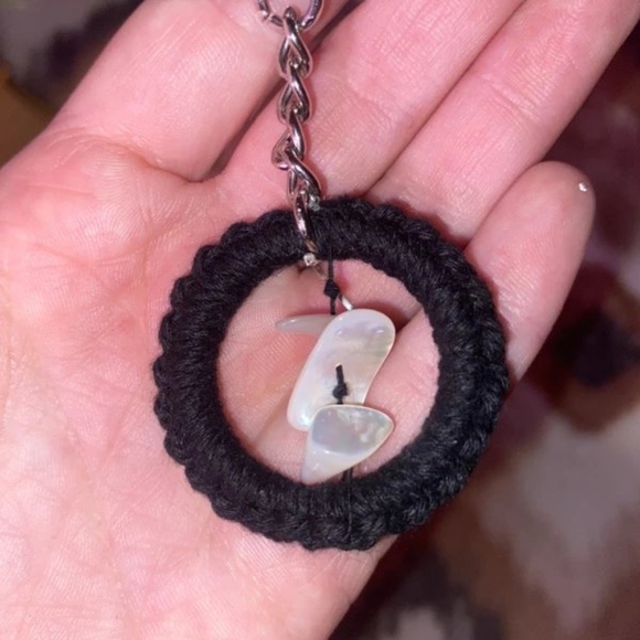 Black Hand Crafted Macrame Keychain Purse Charm with Stones - Picture 8 of 9